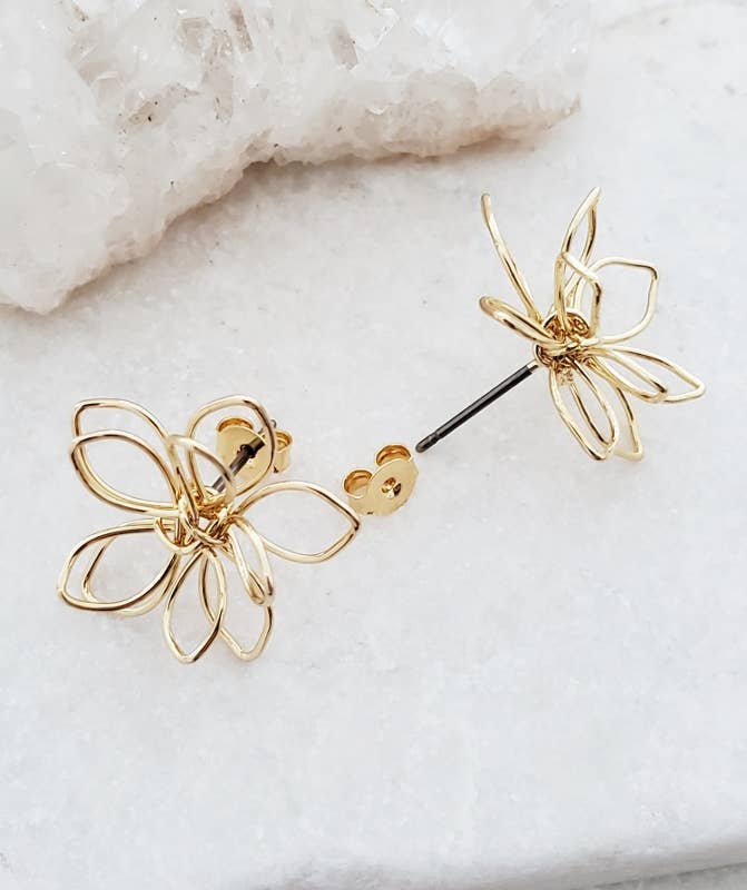 Sosie Designs - Wholesale Stud/Post Earrings - Gold Wire-Wrapped Lotus Studs Earrings1