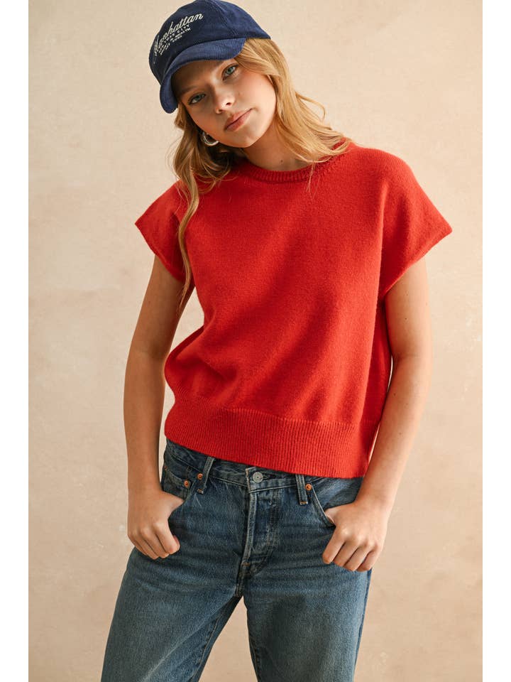 MIOU MUSE - Wholesale Knit Top - Women's - T4083 LOOSE FIT SHORT SLEEVE SWEATER TOP20