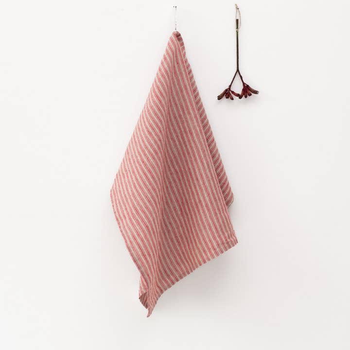 Red Natural Stripes Linen Kitchen Towel for wholesale by Linen Tales (We cover U.S. import duties)