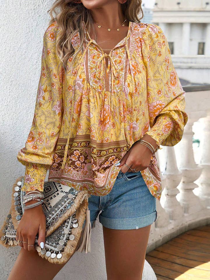 world apparel - Wholesale Blouse - Women's - 2025 NEW Bohemian Rhapsody Resort Chic Print Top29