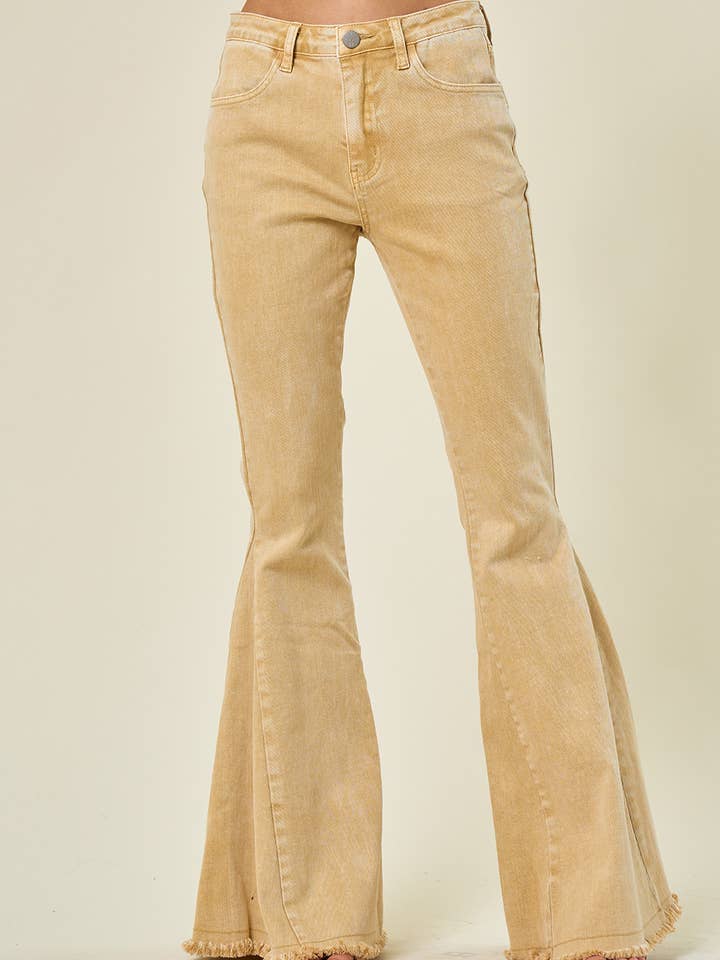 SIP6106G SAND - WESTERN STYLE ACID WASH FLARES WITH POCKETS for wholesale by Saints & Hearts