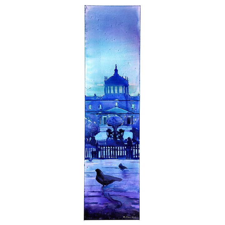 Ryan Fox Fine Art - Wholesale Art Print - Guadalajara Mexico plaza with pigeons. Fine art watercolor church artwork Guadalajara Mexico painting (print)