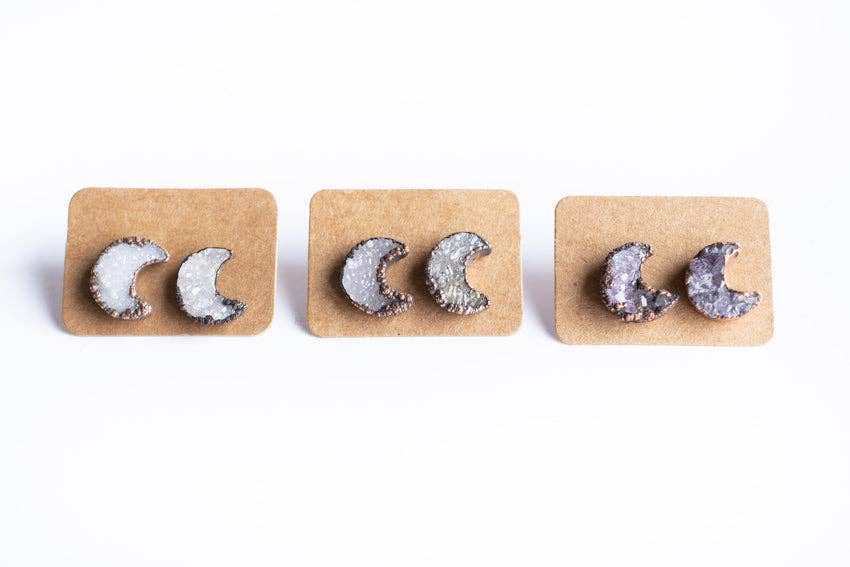HAWKHOUSE - Wholesale Stud/Post Earrings - Druzy Moon Studs2