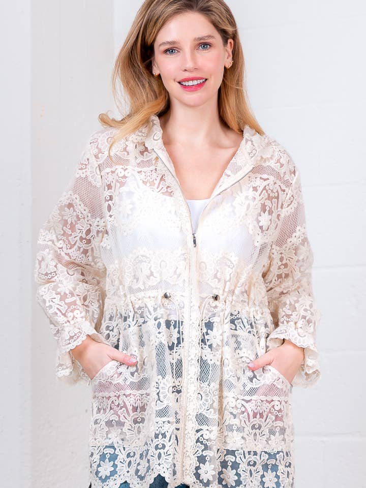 Taelynn - Wholesale Jacket - Women's - HJ75171T-LONG ELASTICIZED HOODED LACE JACKET6