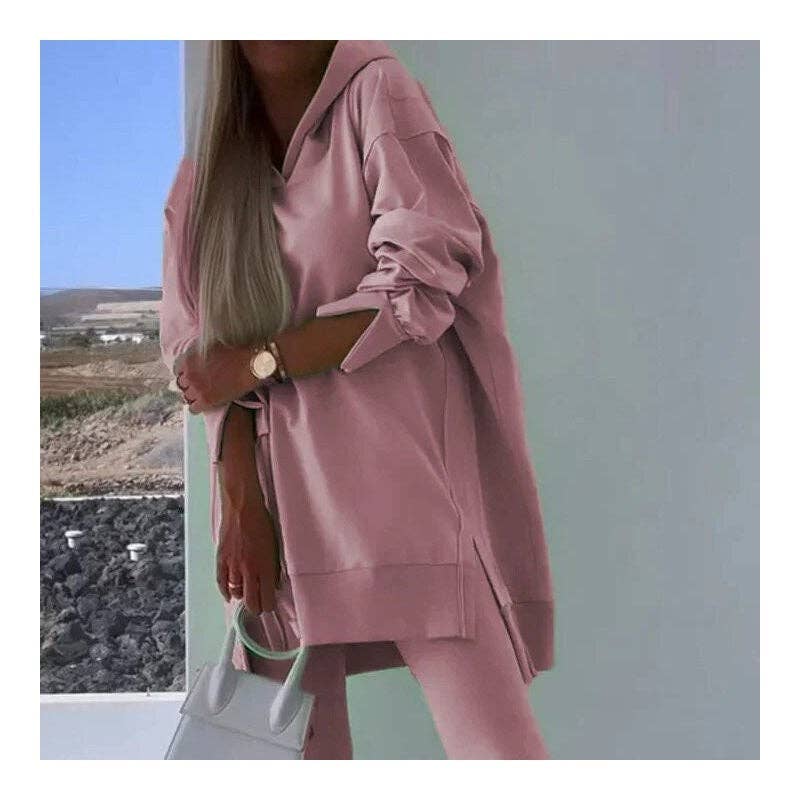 UZ Wholesale Store – wholesale Mjukisset – Dam – Set med hoodie med slits och tajta byxor6