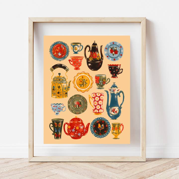 Tea Time Art Print, Teacup and Teapot Wall Decor for wholesale by Cailee Corbett