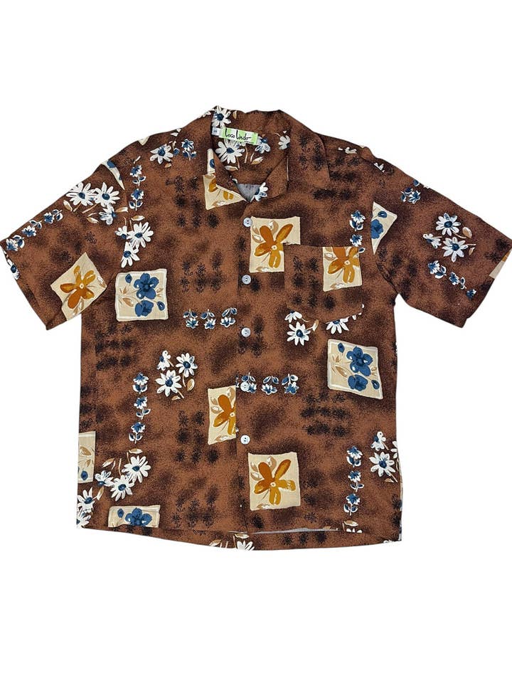 SALE! Brown Island Art Soft Rayon Mens Button Up Sonny Shirt for wholesale by Loco Lindo