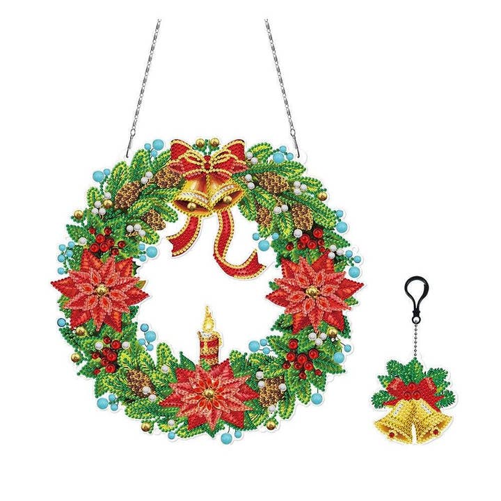 Christmas Poinsettias LED Diamond Art Wreath for wholesale by Diamond Brands