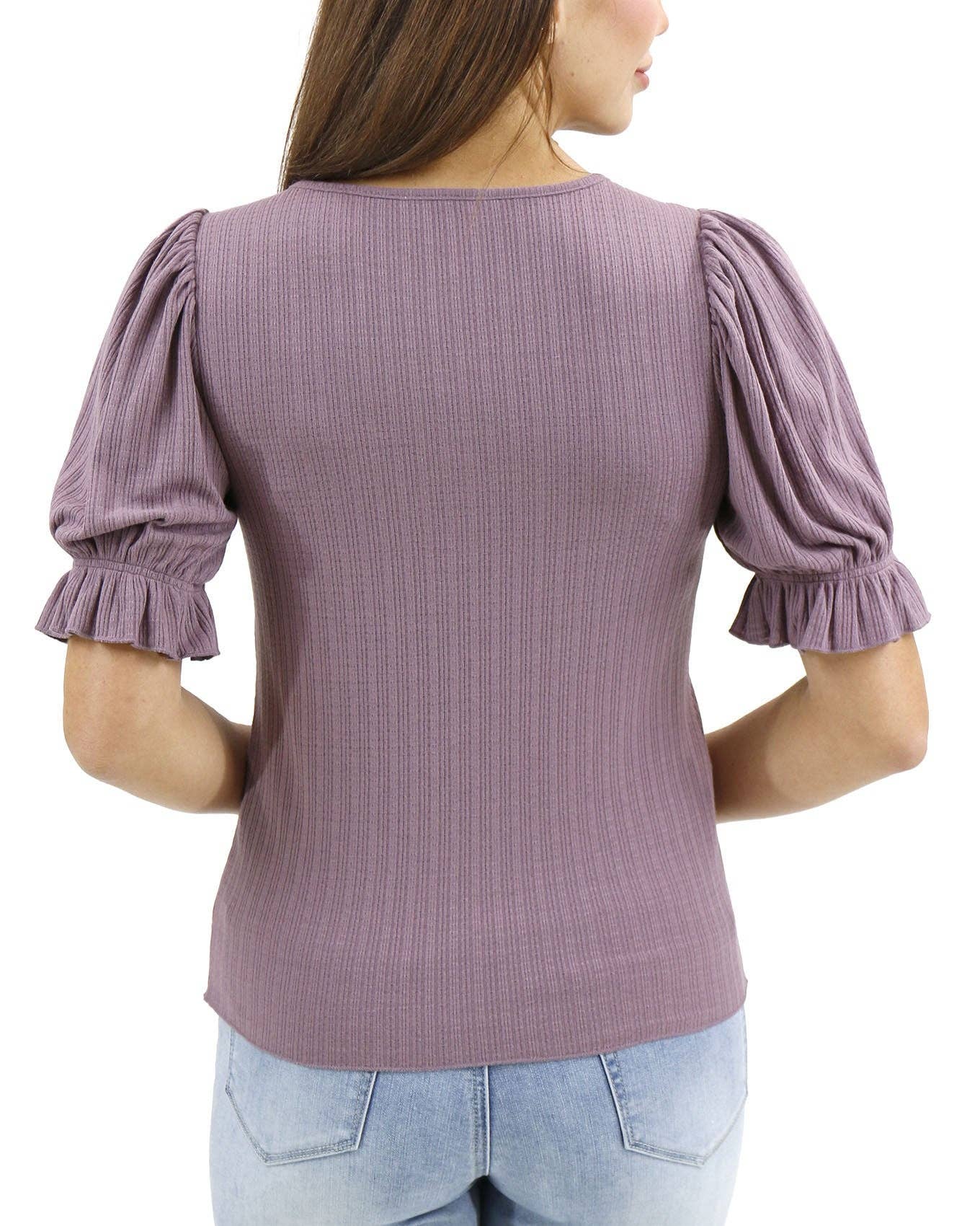 Scoop Neck Puff Sleeve Top In Mystic Purple for wholesale on Faire6