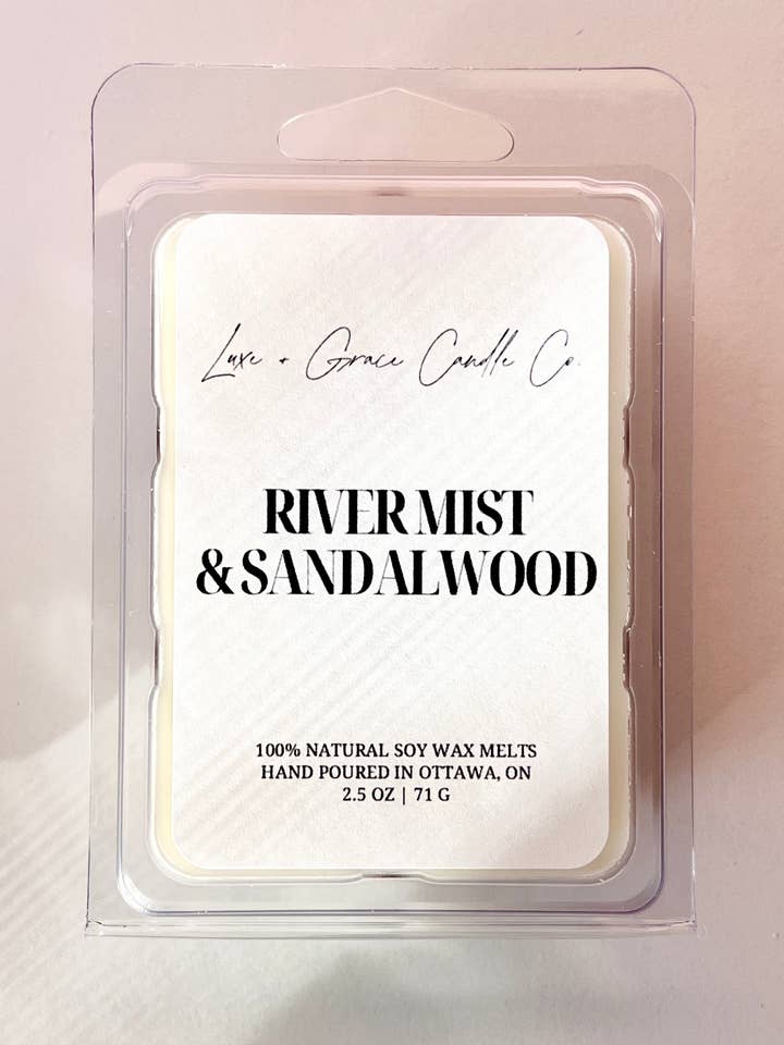River Mist & Sandalwood - Soy wax melts for wholesale by Luxe + Grace Candle Co.