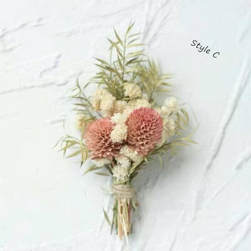 Sweet Home Deco - Wholesale Dried/Pressed Flowers - Boho Greenery Mini Floral Bouquet, Dried Flower Boutonniere2