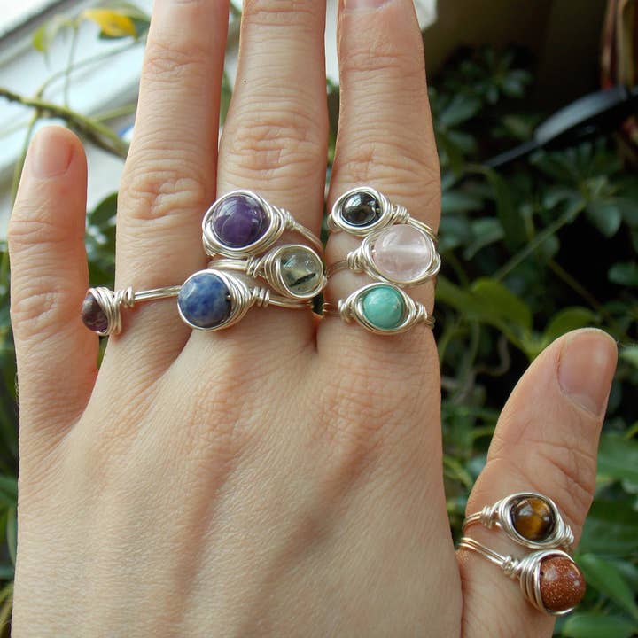 Gratefully Dreaming - Wholesale Single Stone/Solitaire Ring - Silver Plated Wire Wrapped Gemstone Rings