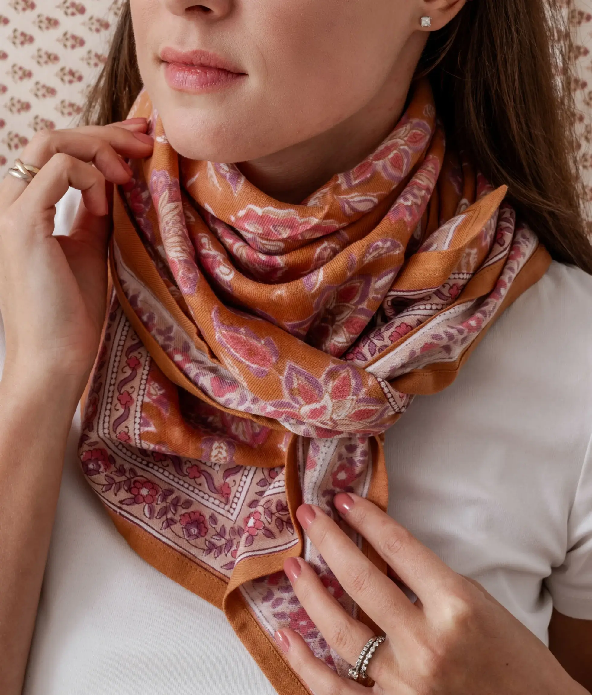 Bindi Atelier - Wholesale Head Scarf - Women's - Adult Scarf in Blockprint Cotton - Matira Praline3