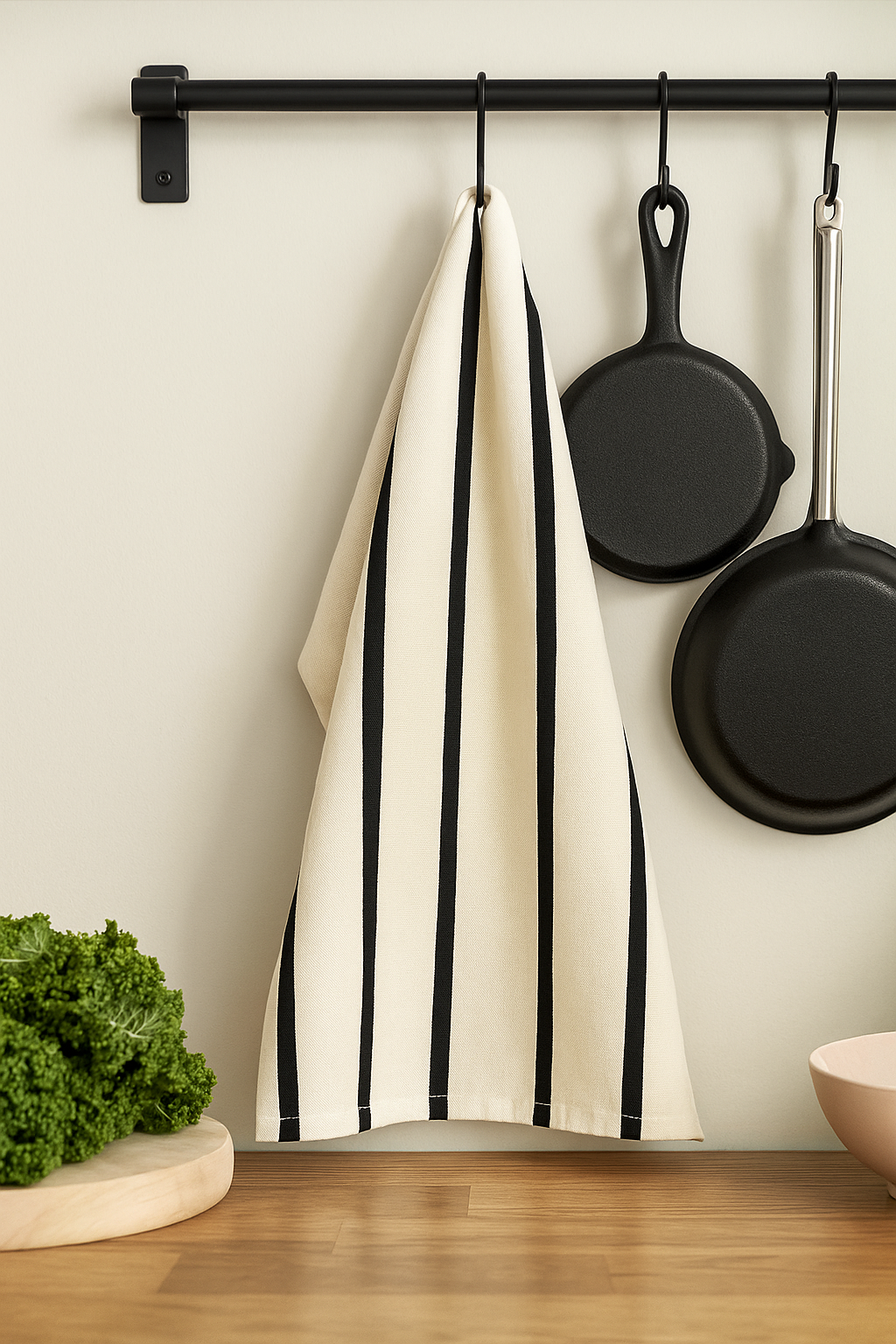 Atolia Designs - Vente Torchons - Torchon en coton à rayures noires minimalistes (lot de 2)1