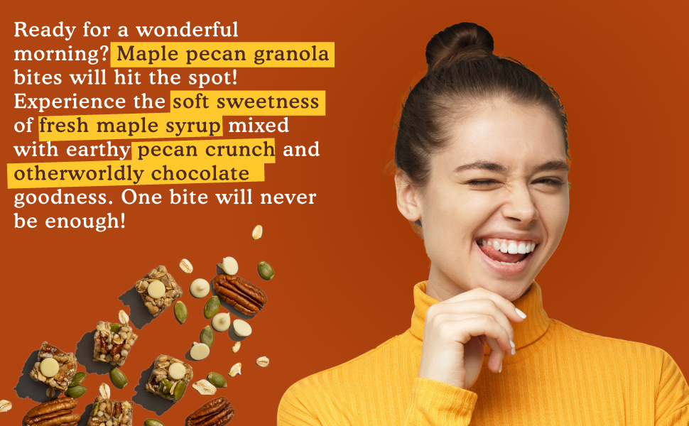 Bcuz Snacks - Vendita all'ingrosso Muesli - Bocconcini di muesli alle noci pecan all'acero, confezione da 122