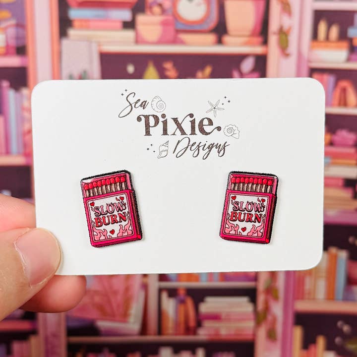 Slow Burn Romance Reader Spicy Book Club Stud Earrings for wholesale by Sea Pixie Designs