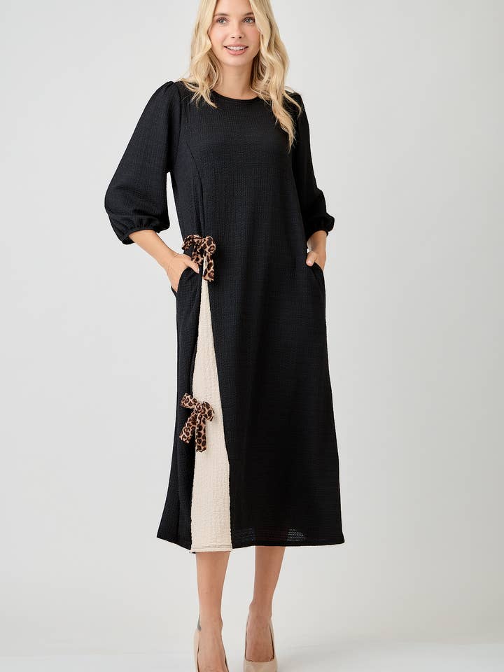 Celeste Clothing - Wholesale Dress - Women's - WOMEN'S MODEST SIDE BOW DRESS WITH PUFF SLEEVES AND POCKETS25