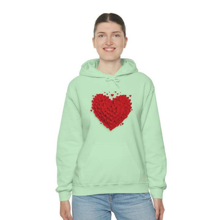 Sweatshirt Capuz Love 3D Hearts, Capuz de Corações Amor, Capuz Rosa dos Namorados e Vermelho Pastel Rosa Lavanda e Menta por atacado de Happy Life Stuff