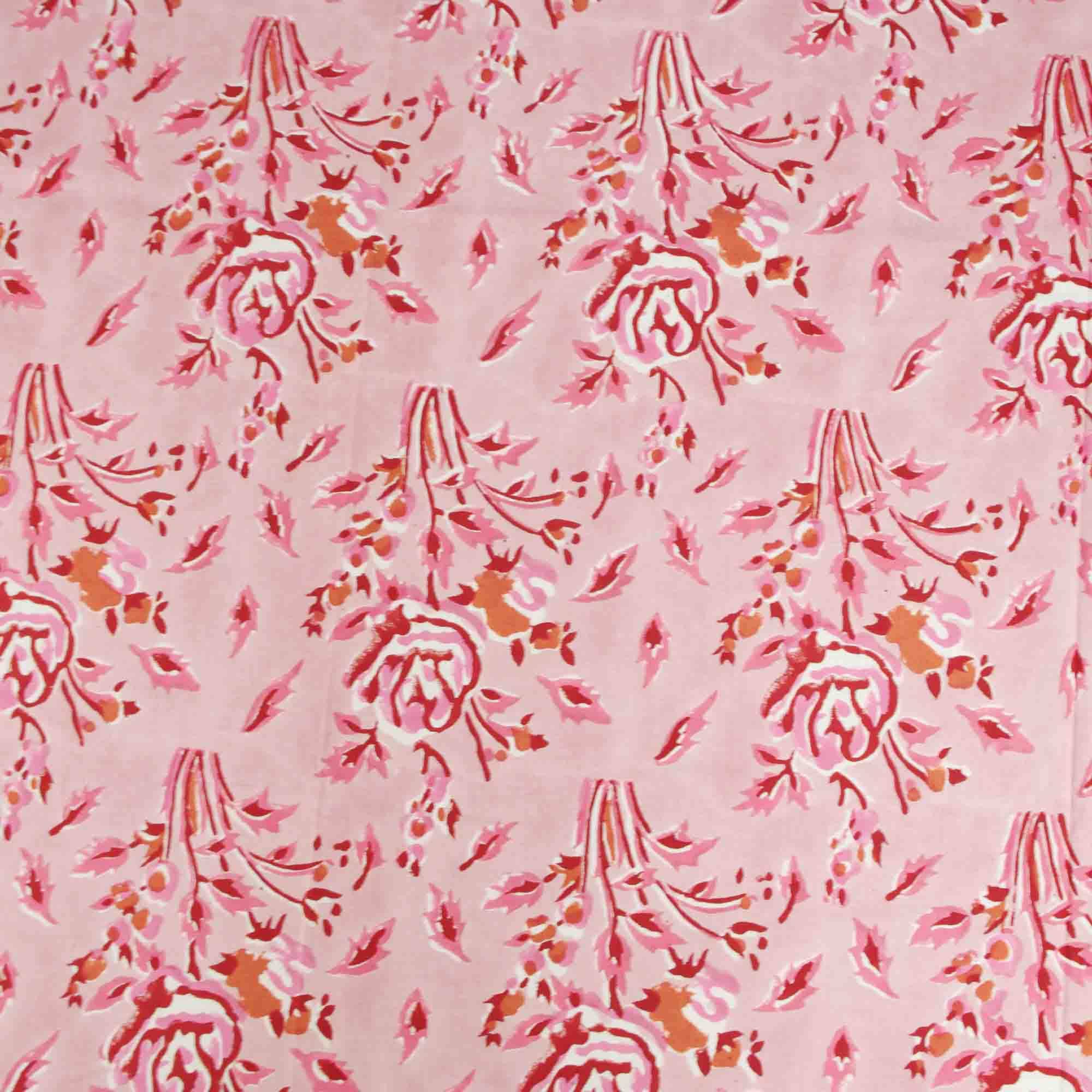 Kantha Decor – wholesale Duk – 6-sits Blocktryckt Rektangulär Duk - Rosa Blommönster2