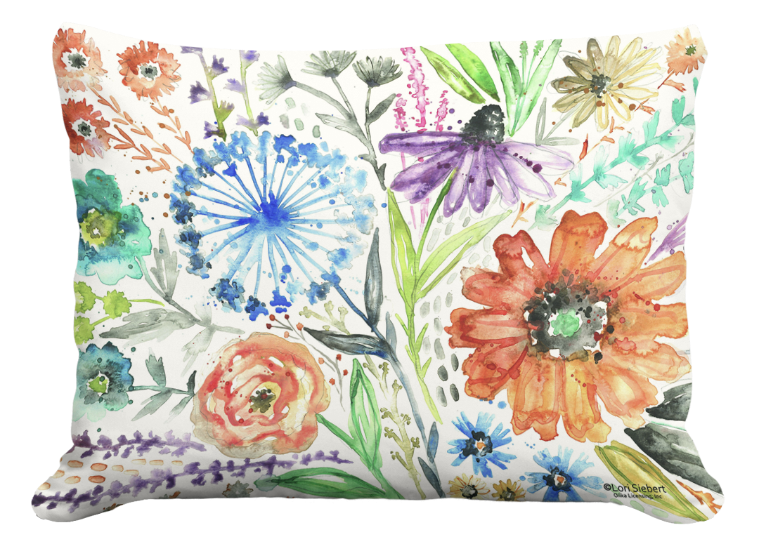 Magnolia Casual - Wholesale Throw/Decorative Pillow - Pillow - Watercolor Wildflowers 1 - indoor / outdoor cushion1