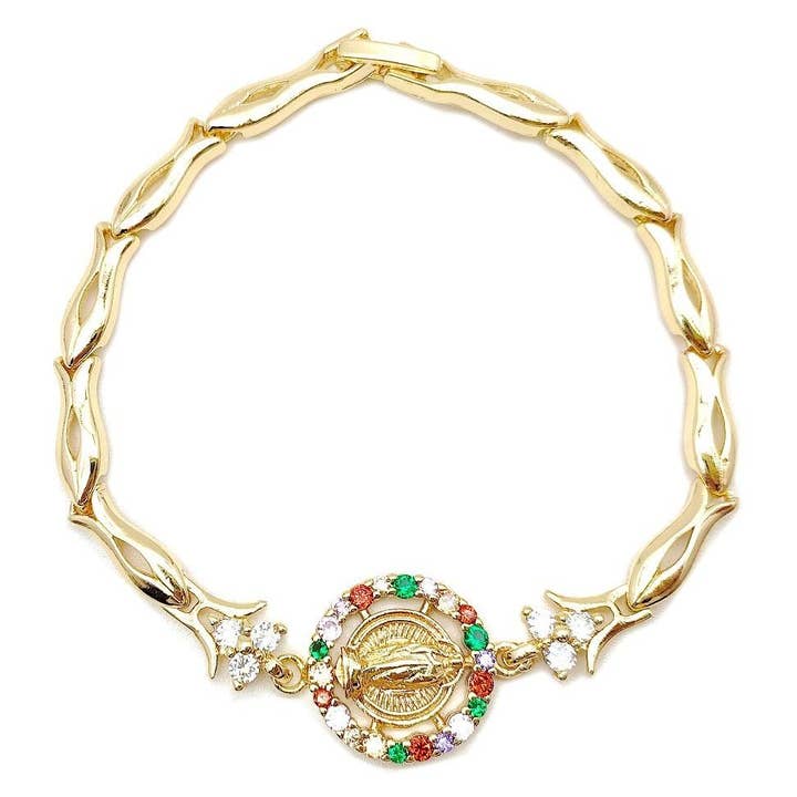 Gold Dipped Virgen De Guadalupe Foldover Bracelet for wholesale by Diacly