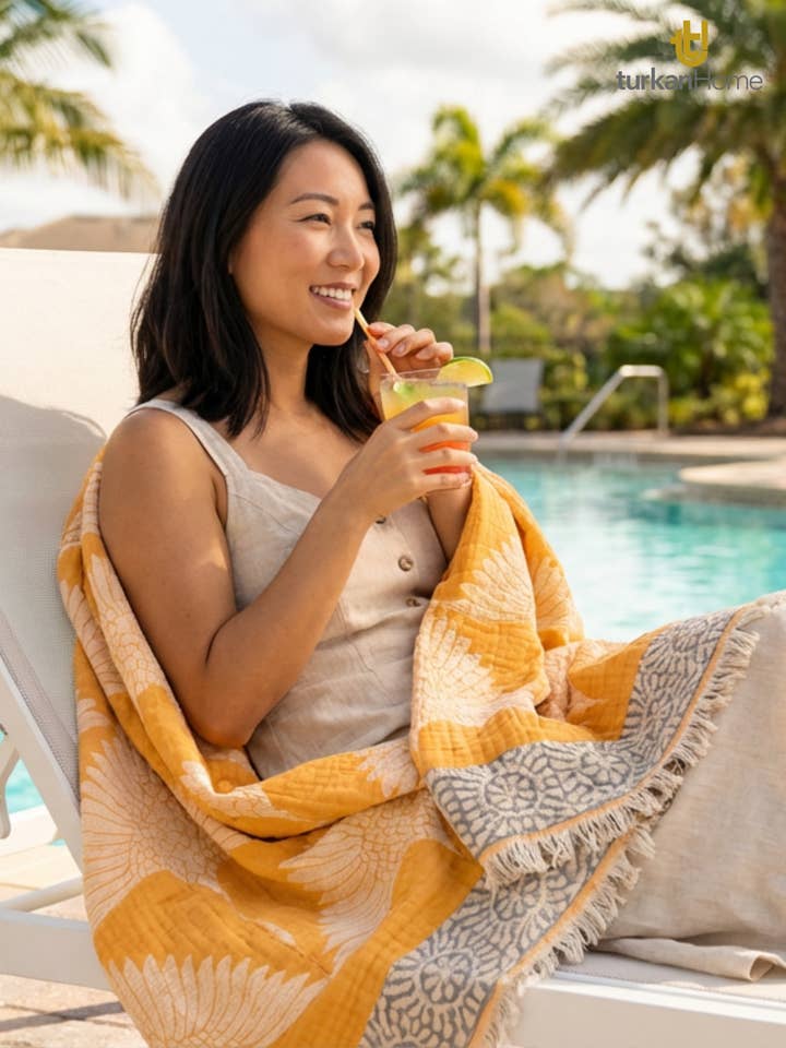 Plaid en mousseline de grue – Coton turc réversible pour la vente par TurkanHome