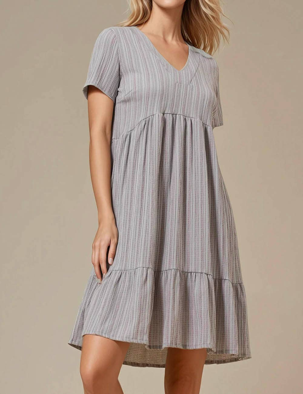 Sweetkama - Vente Robe – femme - Robe courte quotidienne à manches courtes et col en V38