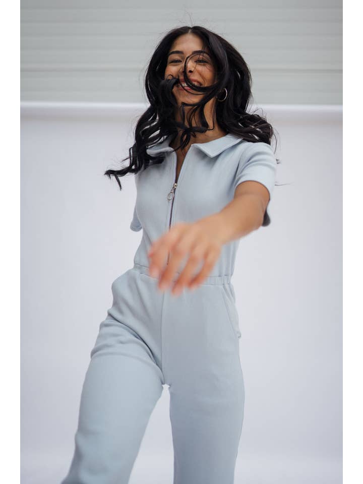 Wildflo Studio - Wholesale Jumpsuit - Women's - Ribbed Polo Jumpsuit Silver