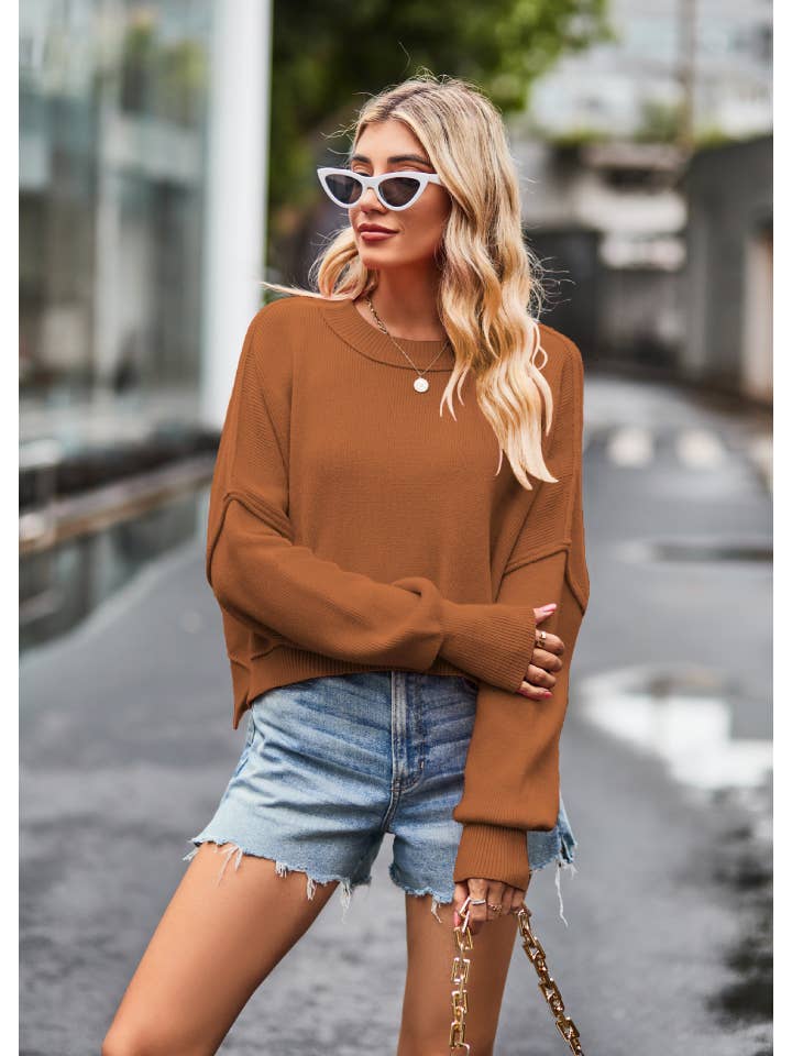 Miss Sparkling - Wholesale Knit Sweater - Women's - Round Neck Cropped Sweater9