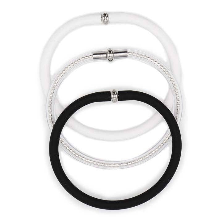 Gummiarmbånd mix, 3x sort/hvid/sølv for engroshandel hos FATES, style with a story