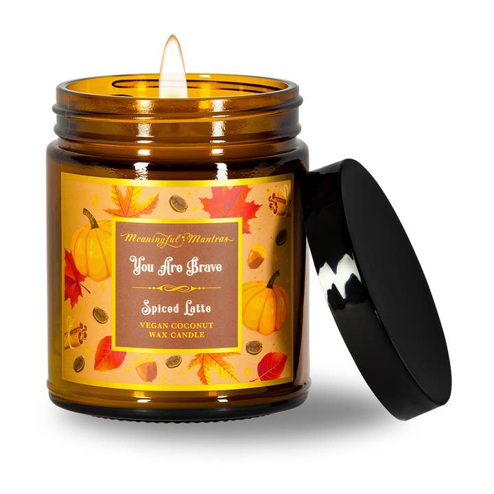 You Are Brave Spiced Latte 8oz Candle for wholesale by Meaningful Mantras