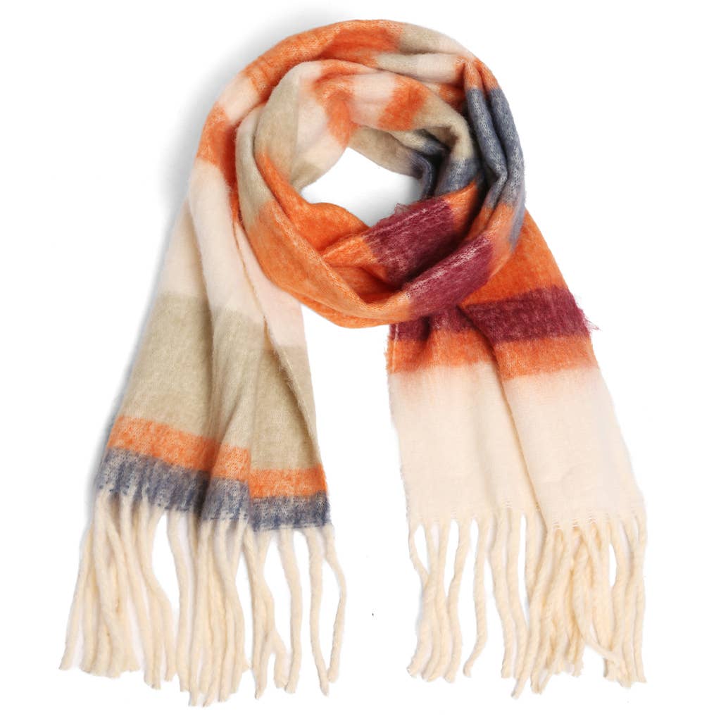 Fashion City - Wholesale Scarf - Unisex - Rainbow Color Striped Chunky Oblong Scarf Shawl4