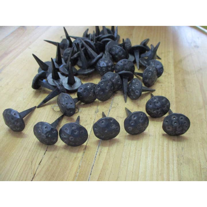 1" Black Hand Forged Nail, Round Dented Head for wholesale by Midwest Craft House