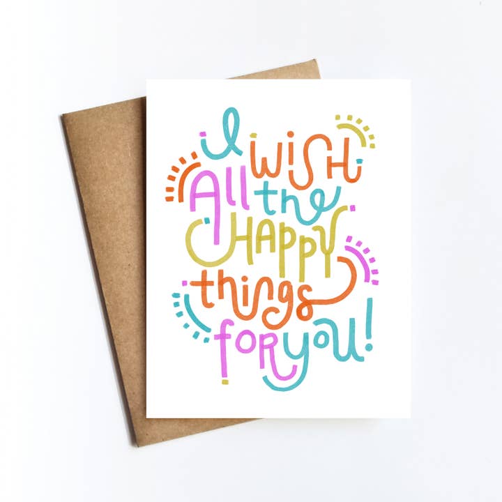 Wish Happy Things Card for wholesale by Kate Moore Creative Studio