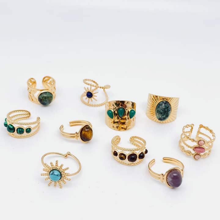 Mio Queena - Wholesale Cocktail/Statement Ring - 18K Gold-plated Stainless Steel Inlaid Stone Rings - FGS/CS