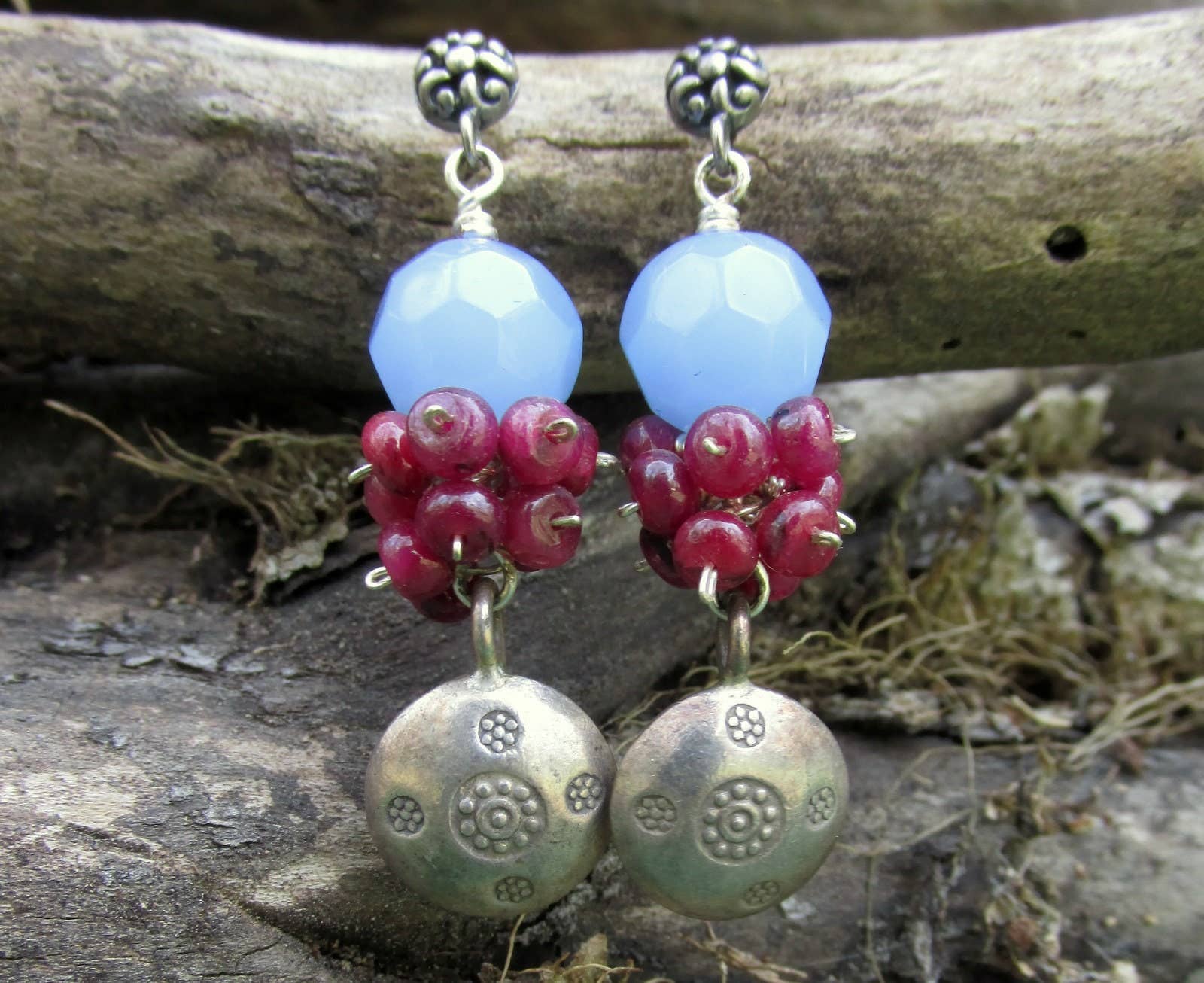 REMOVED BRAND – Brincos de argola por atacado – Calcedony Azul, Granada Rodolite & Prata de 1ª Lei9