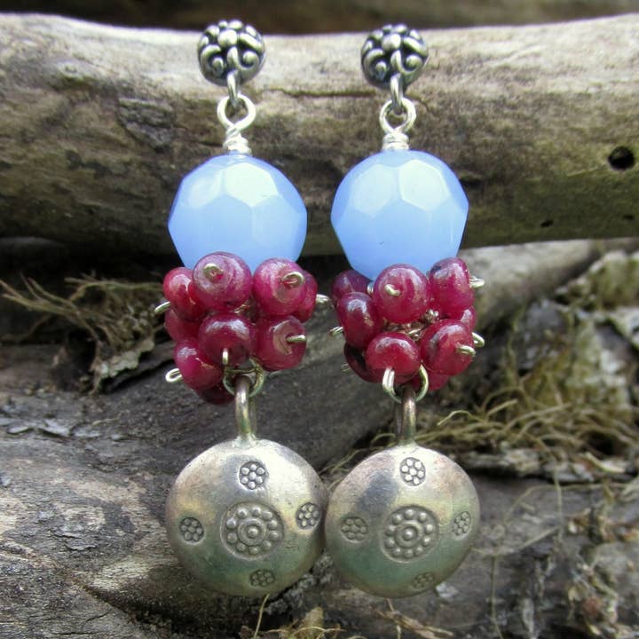 REMOVED BRAND - Wholesale Hangende/ronde oorbellen - Blauwe chalcedoon, rhodolietgranaat en sterling zilveren bengel9