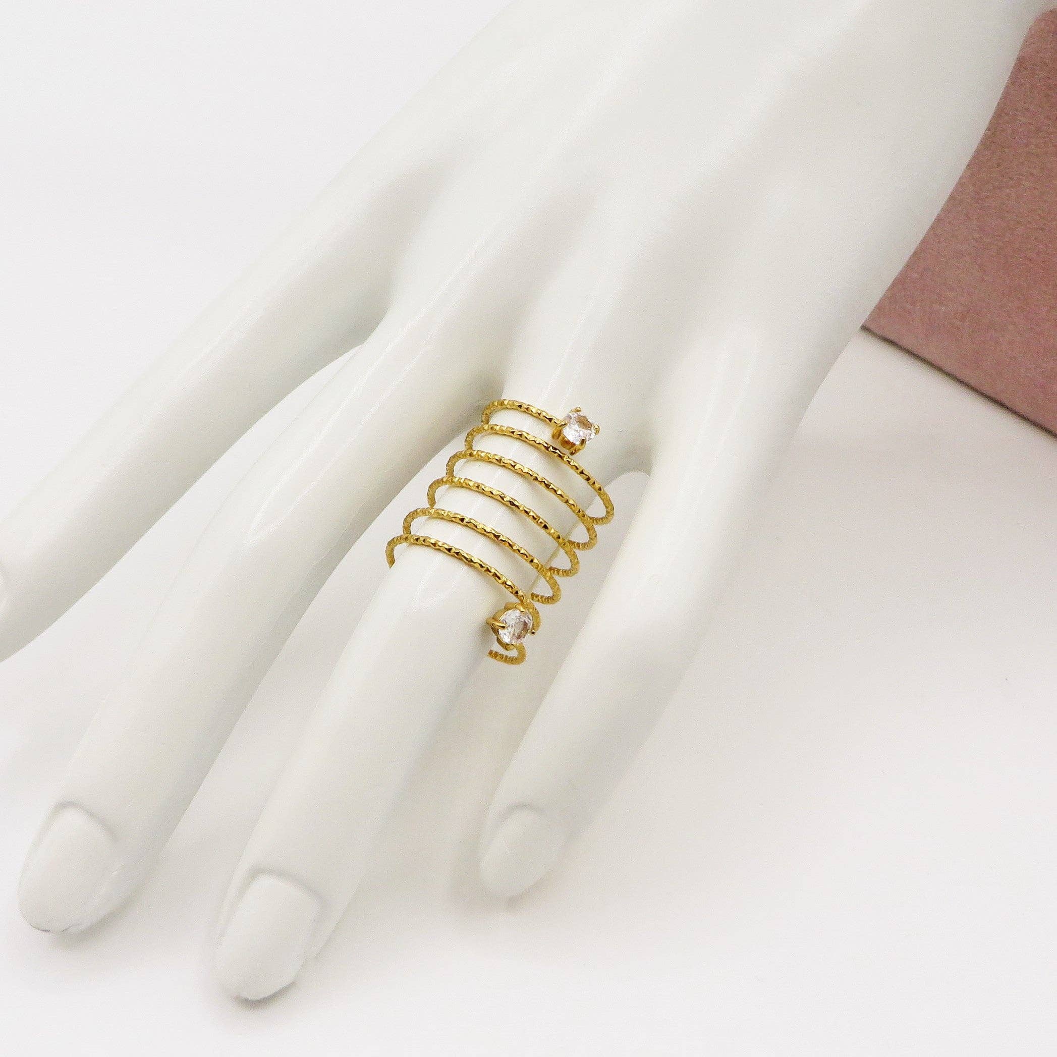 Daemon srls - Wholesale Cocktail/Statement Ring - ANITA ~ Anello a spirale regolabile in ACCIAIO INOSSIDABILE con cubic zirconia3