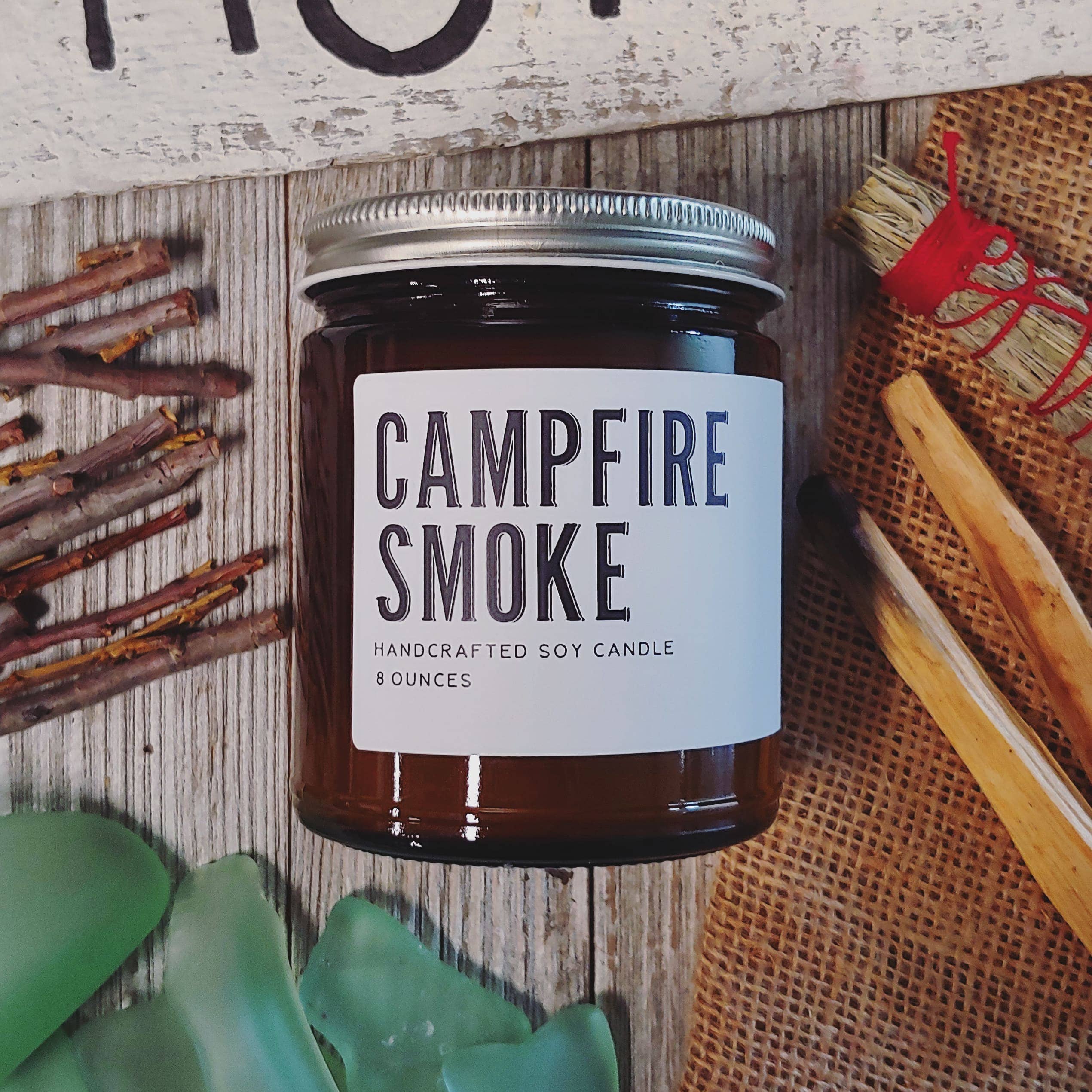 Earth & Anchor Soap Co. - Wholesale Jar/Filled Candle - Campfire Smoke Vegan Soy Candle