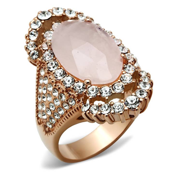 GL225 - IP Rose Gold(Ion Plating) Brass Ring with Precious Stone PINK CRYSTAL in Light Rose for wholesale by Alamode