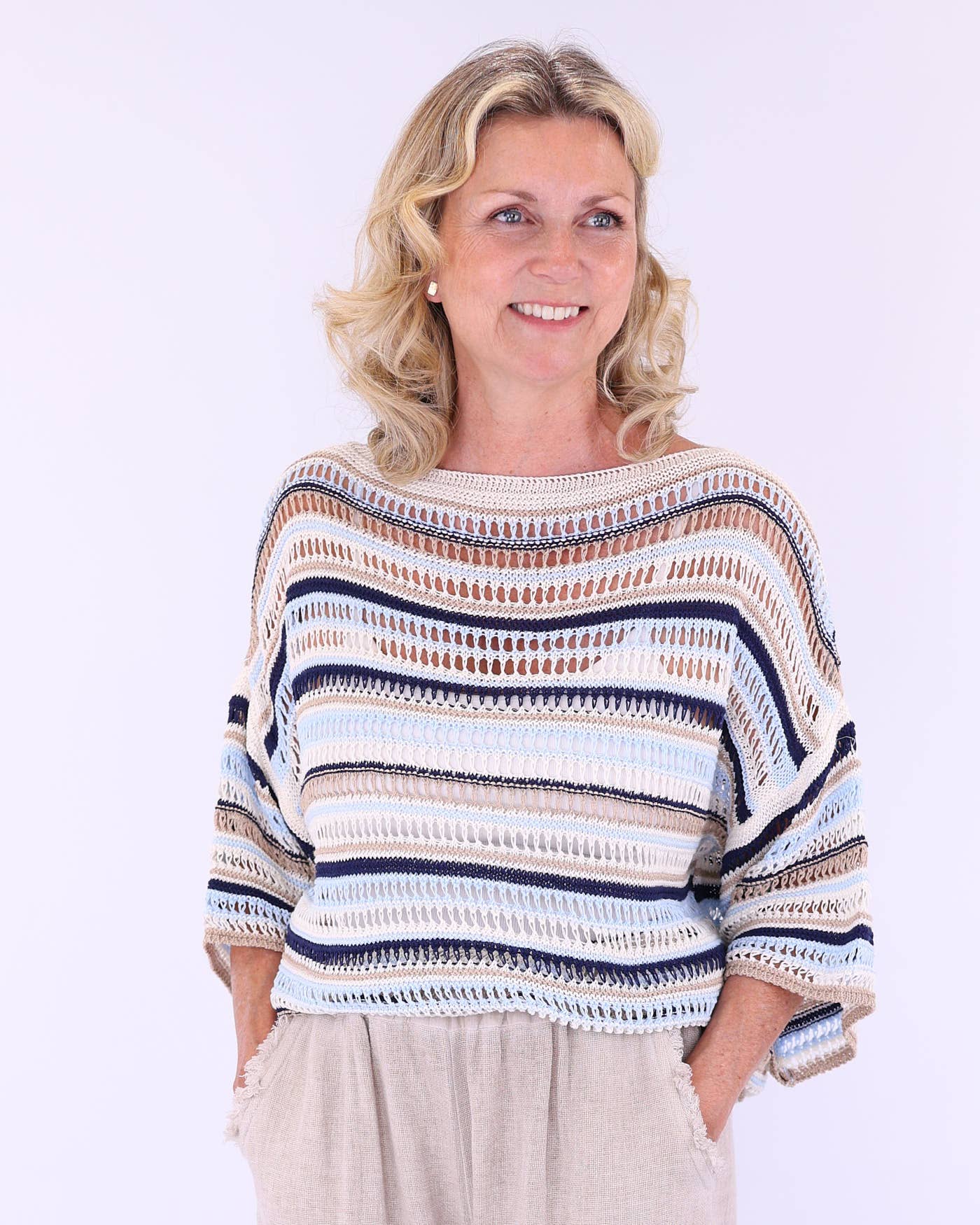 Cadenza Italy Ltd - Wholesale Knit Top - Women's - Cotton Blend Sienna Stripey Top3