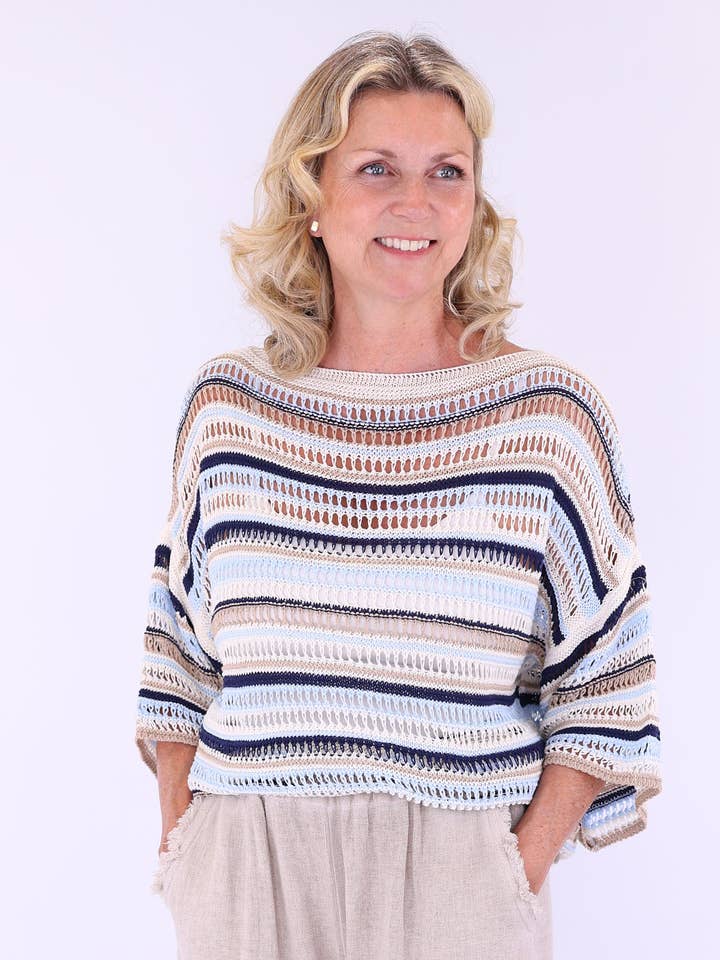 Cadenza Italy Ltd - Wholesale Knit Top - Women's - Cotton Blend Sienna Stripey Top3