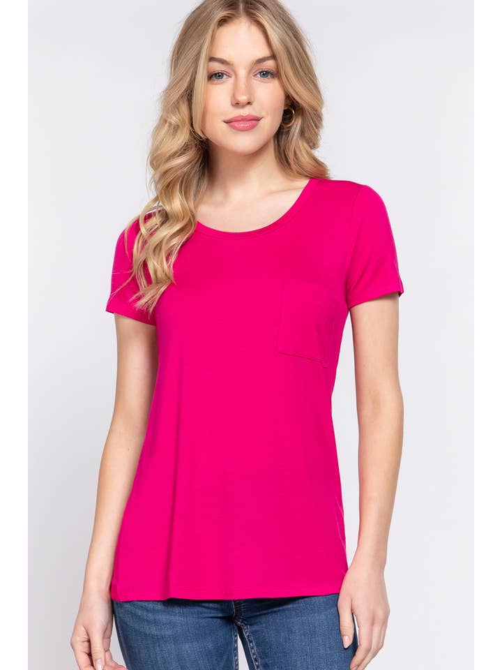 42POPS - Wholesale T-Shirt - Women's - ",._ Chest Pocket Slim Scoop Neck Tee24