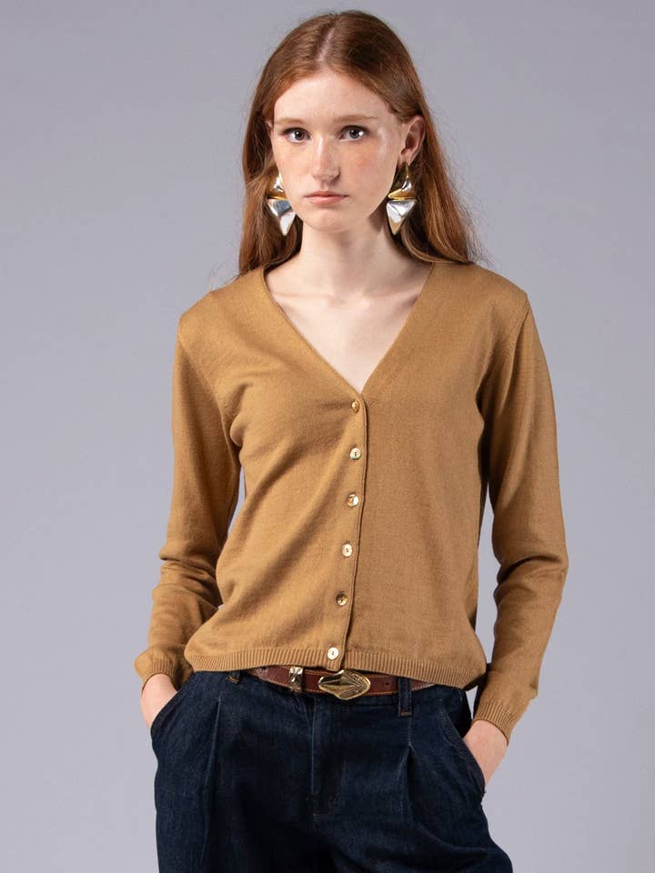 V-hals Trui van Merinowol en Biologisch Katoen voor wholesale door Achega Knitwear