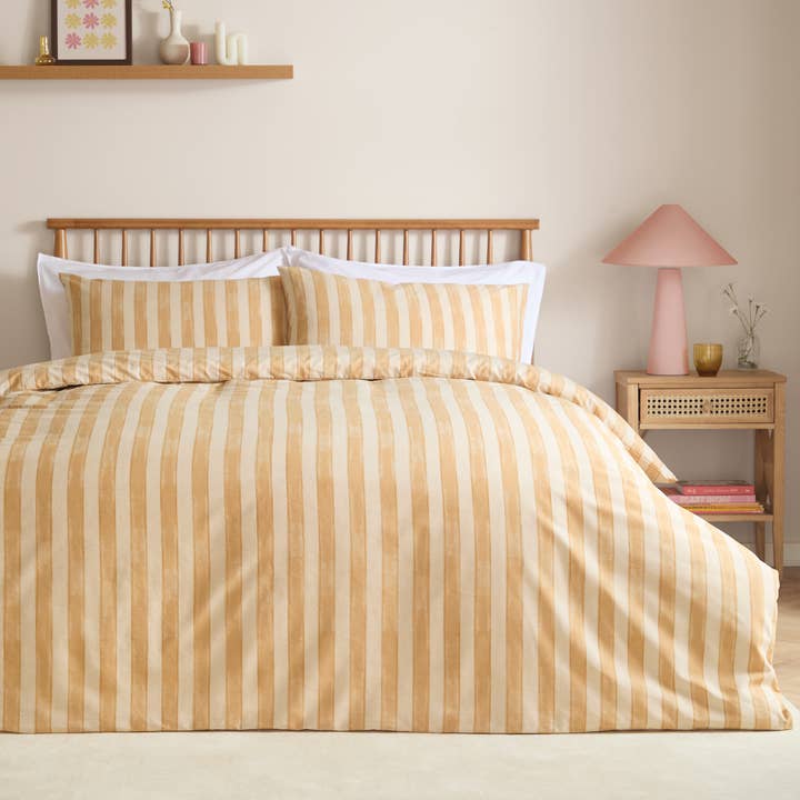 Dual Tone Striped Duvet Set Butter Yellow for wholesale by Riva Home