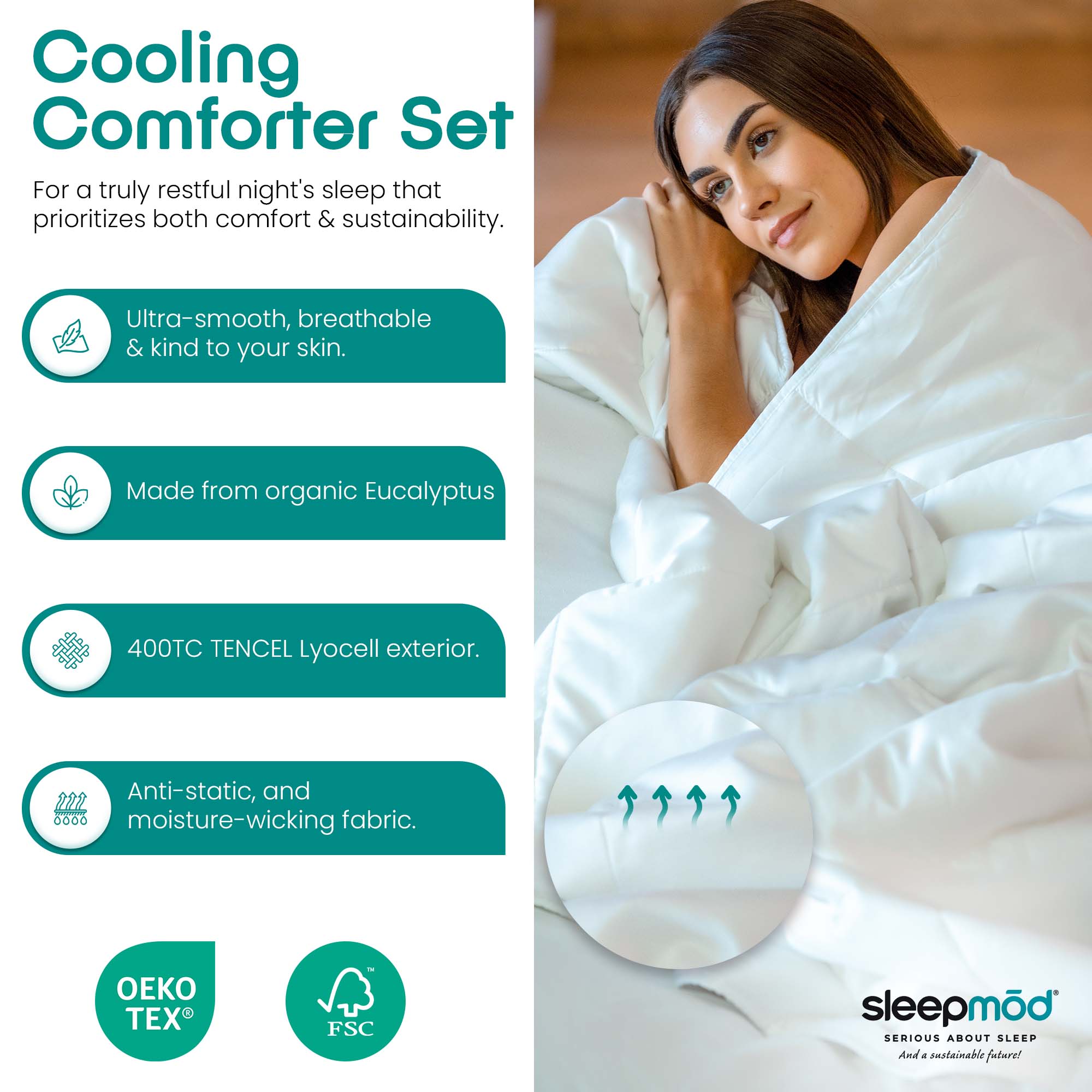 Eco White  Cooling Comforter Set – Temperature-Regulating Eucalyptus Silk Comforter & Pillow Shams for wholesale on Faire2