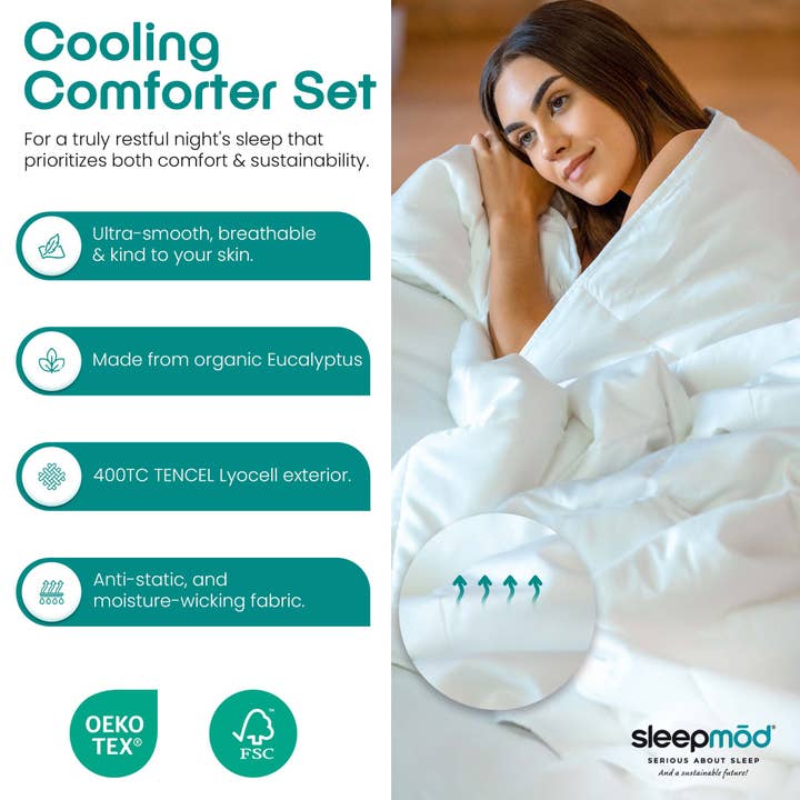 Eco White Cooling Comforter Set – Temperature-Regulating Eucalyptus Silk Comforter & Pillow Shams for wholesale on Faire2