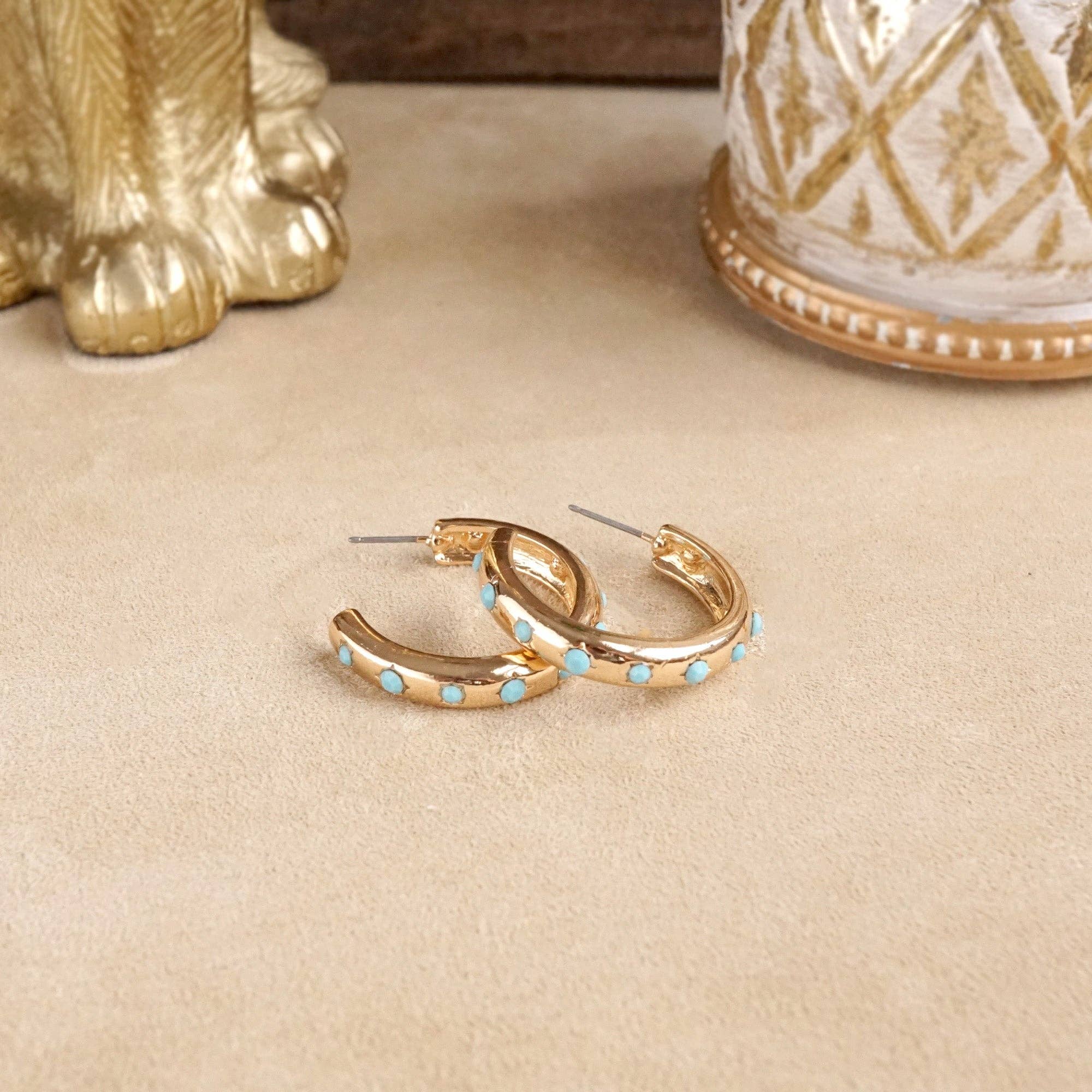 PennyLine inc - Wholesale Hoop Earrings - Classic Bubble Hoops – Gold with Crystal, Pearl, or Turquoise3