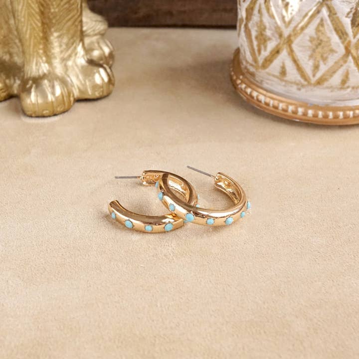 PennyLine inc - Wholesale Hoop Earrings - Classic Bubble Hoops – Gold with Crystal, Pearl, or Turquoise3