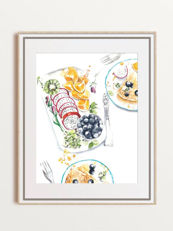 Healthy Breakfast Watercolor Art, Kitchen Décor Wall Art for wholesale by Yuliasheart